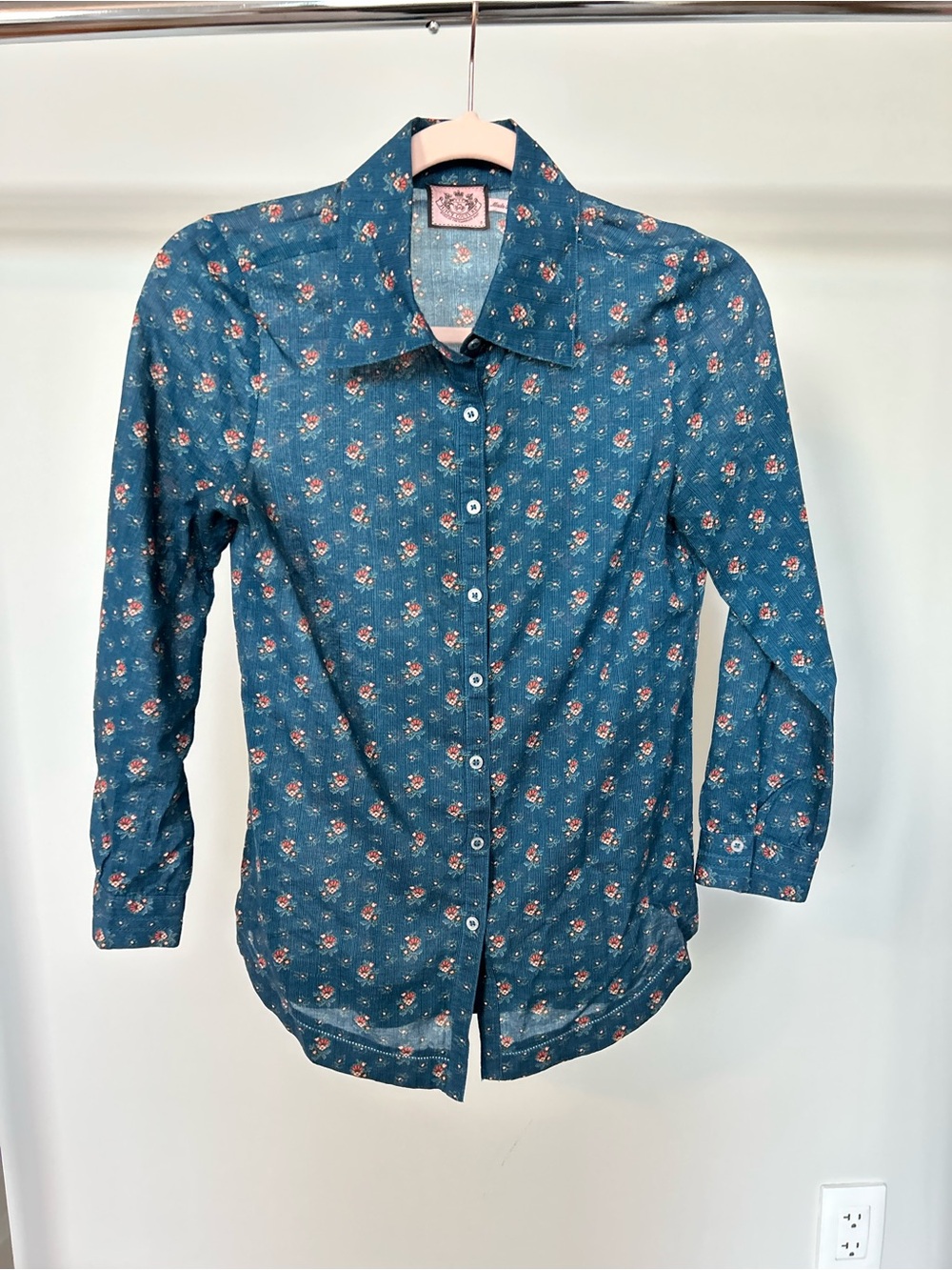 Juicy Couture Teal Floral Button-Up Shirt